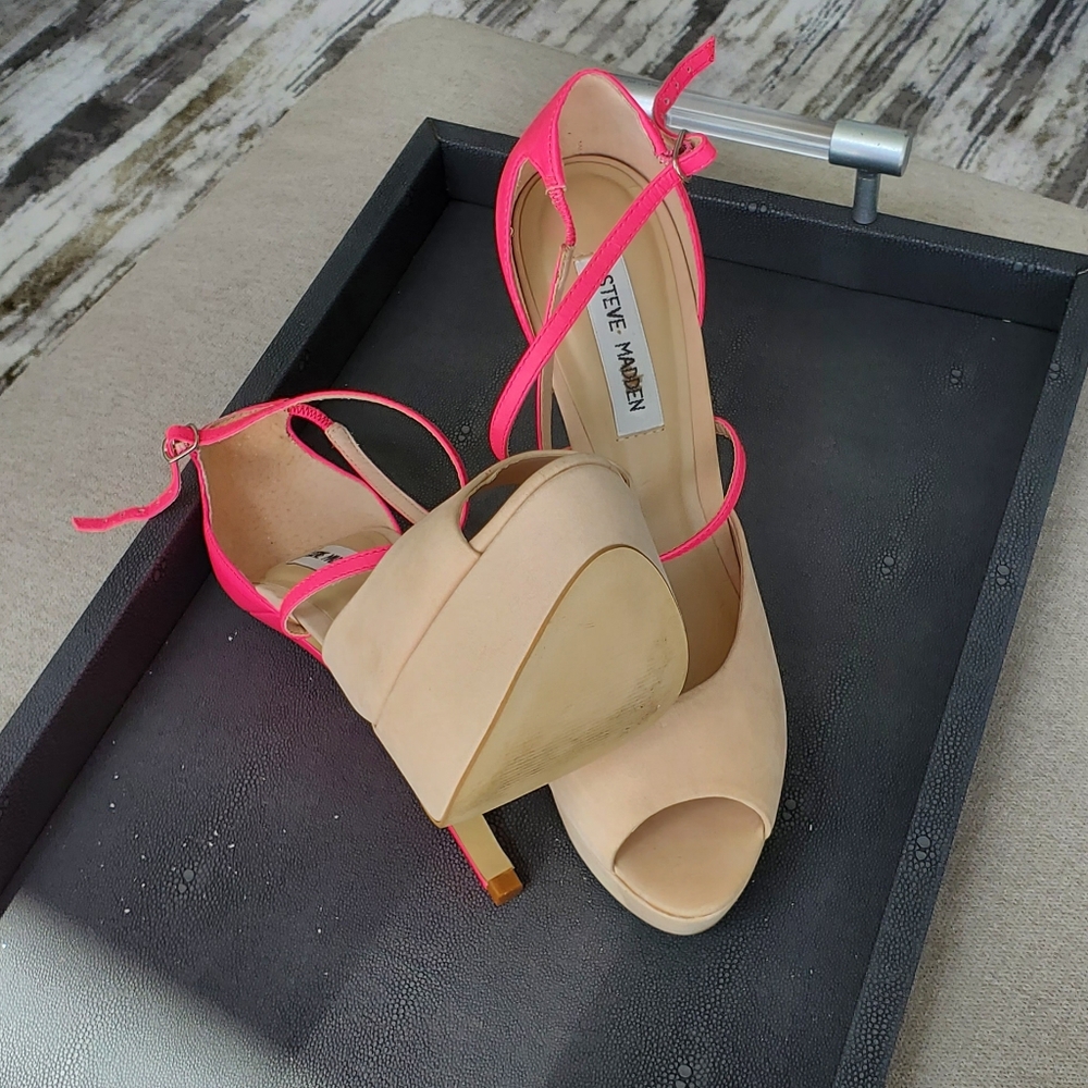 Steve Madden Hot Pink and Nude Strappy Platform Heels - Picture 6 of 11